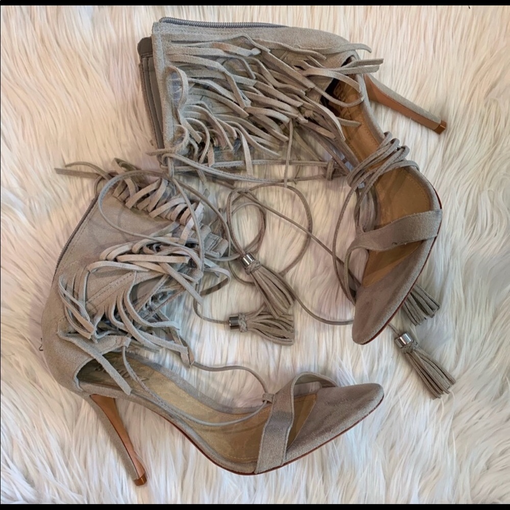 Schutz Wrap up fringe heels